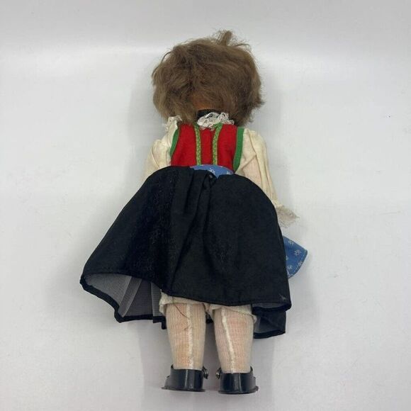 Vintage Doll Ethnic Dress Blue Green Red Lace Trims Sleepy Eyes 11" - Picture 6 of 16